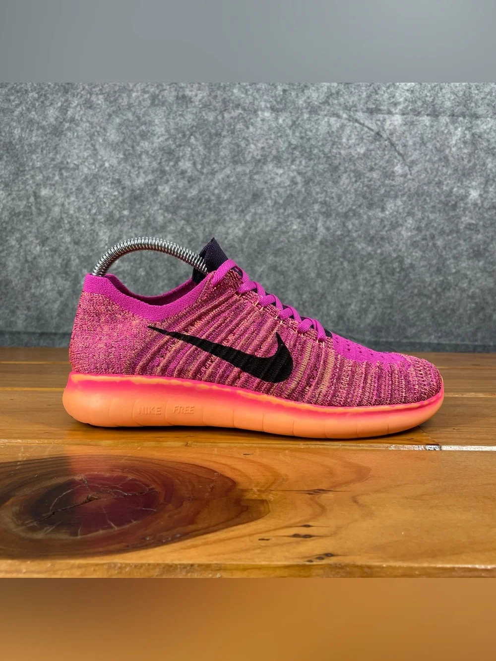 Nike Free RN Flyknit 2016 Kids Size 6.5Y / Womens 8 Pink Purple Running Shoes